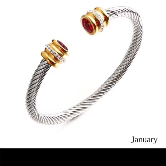 Stainless steel 12 month Birthstone Expandable Wire Cable Bangle bracelet - Picture 7 of 12